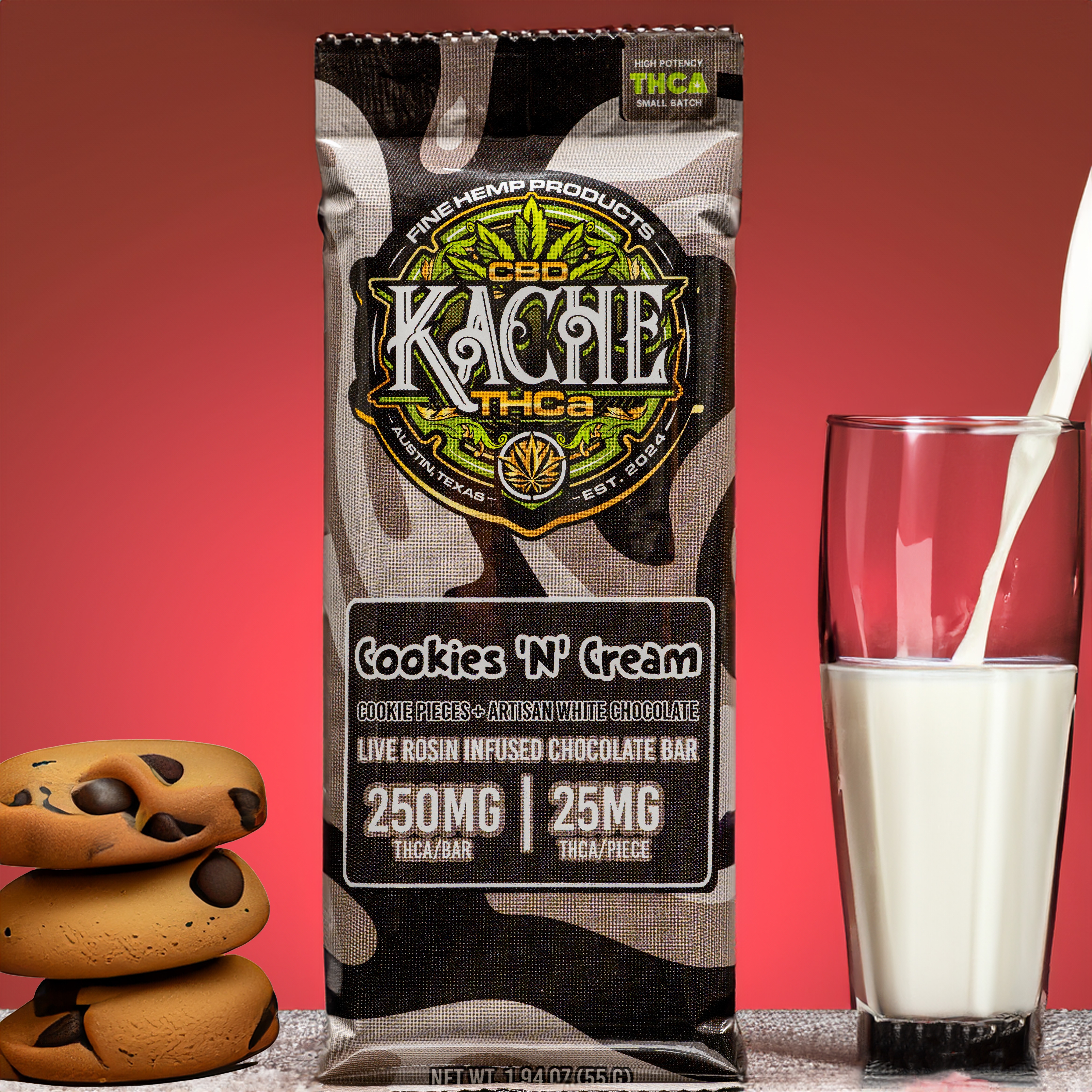 Kache Hemp Cookies & Cream Live Rosin Chocolates - Cbd products